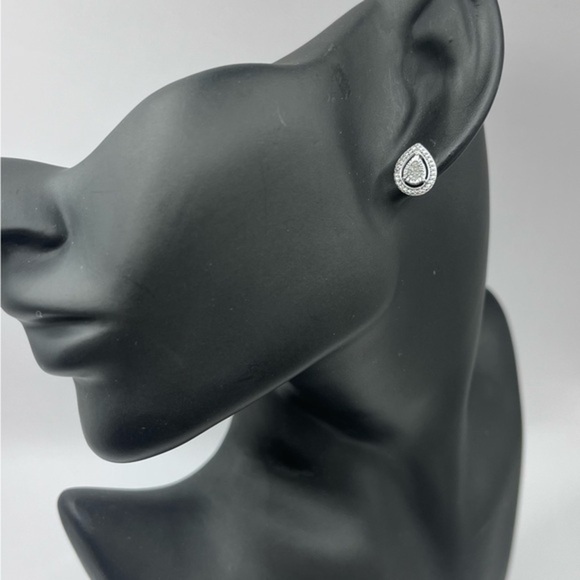 Pear Cut Natural Diamond Stud Earrings Sterling Silver - Picture 1 of 5